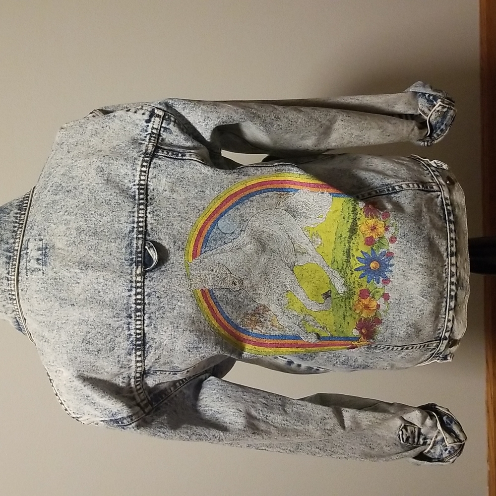 Vintage unicorn rainbow button up jean jacket small